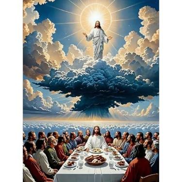 Imagem de JFYHAB Kits de arte de diamante de oração de Jesus Cristo para adultos, kits de pintura de diamante 5D para iniciantes, faça-você-mesmo redondo com brocas completas de diamante, pinturas, imagens