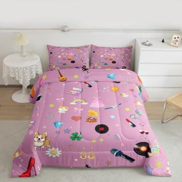 Imagem de Erosebridal Jogo de cama solteiro com tema de música, cantora pop, para crianças, mulheres, violão, batom, cobra, flor, rosa, presente para amigos e fãs de música