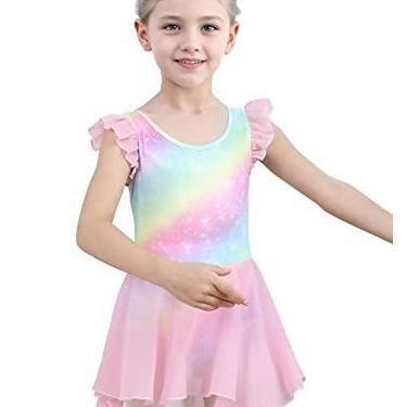 Imagem de iLover Vestido de collant infantil clássico com babados e manga tutu para dança, ginástica e balé, Unicórnio roxo, 8-9 Years