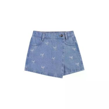 Imagem de Short Saia Infantil Bordado Lacinhos Colorittá Jeans, 14, Jeans