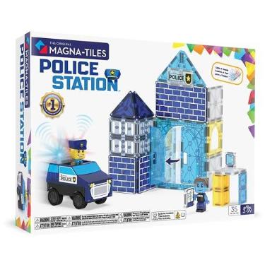 Imagem de MAGNA-TILES Conjunto de construção magnética de 35 peças para delegacia de polícia, a marca original de construção magnética