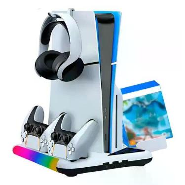 Imagem de Base Carregador Cooler Para Ps5 Slim Fat Suporte Controles Branco