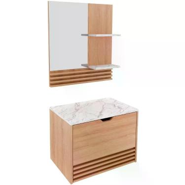 Imagem de Kit Gabinete E Espelheira De Banheiro 60 Cm Sâmia Amêndoa/mármore Branco