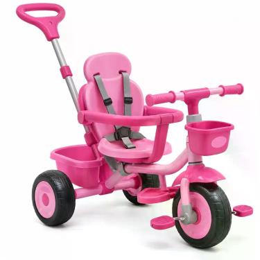 Imagem de Triciclo Infantil Rosa Empurrador Passeio Pedal Menina Plástico Porta