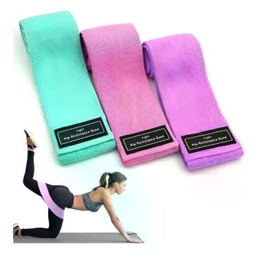 Imagem de Kit de Faixas Elásticas de Exercício Hip Resistance Bands para Pernas, Glúteos e Quadril com 3 Níveis Verde Rosa Roxo