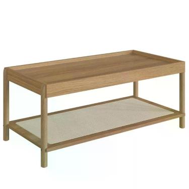 Imagem de Mesa De Centro Retangular Oslo Artesano 93 Cm (largura) Mdp Hanover Palha Sintética Bege Pé Madeira