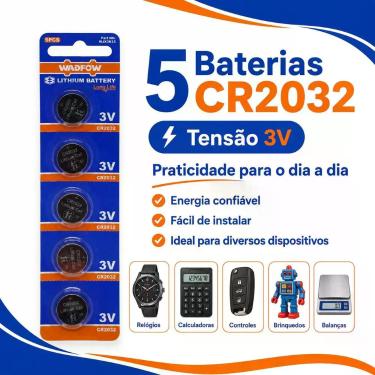 Imagem de Kit 5 Pilhas Baterias 2032 CR2032 3V Lítio Wadfow