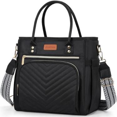 Imagem de Jomddems Lancheira feminina, isolada para mulheres, homens, com alça de ombro, portátil, reutilizável, grande, para adultos, bolsas térmicas para trabalho, piquenique, caminhadas, praia, (preto)