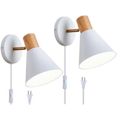 Imagem de Vechoicy Conjunto De 2 Luminárias Parede, Abajur Cabeceira Ajustável Madeira Para Quarto Industrial, Pia Banheiro (Plug-In Branco, 2)