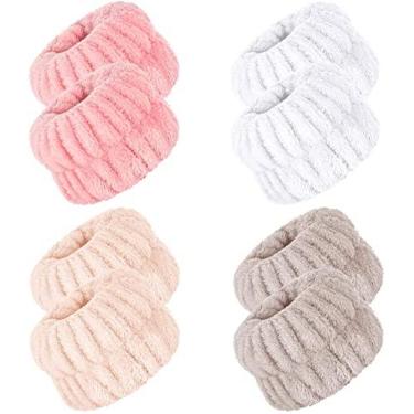 Imagem de Bandana de microfibra para lavagem de pulso Spa, pulseira de microfibra para lavar o rosto, pulseiras absorventes de pulso, faixa de suor para mulheres e meninas, reduz o líquido de derramar seus braços (4 pares)
