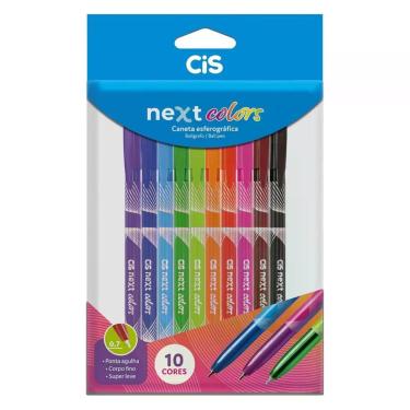 Imagem de Canetas Esferográficas Cis Next Colors 0.7MM com Ponta Agulha Escrita Suave Kit 10 Unidades Multicoloridas