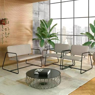 Imagem de Conjunto Namoradeira Com Poltronas Sintra Industrial Preto/bege- M.a -