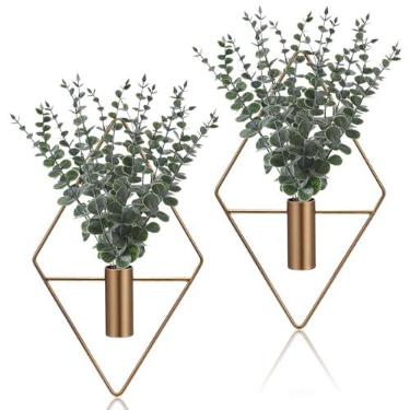 Imagem de Jexine 8 plantadores suspensos com vaso de metal artificial de eucalipto para pendurar plantas internas, suporte geométrico, moderno, boêmio, banheiro, decoração de parede para sala de estar