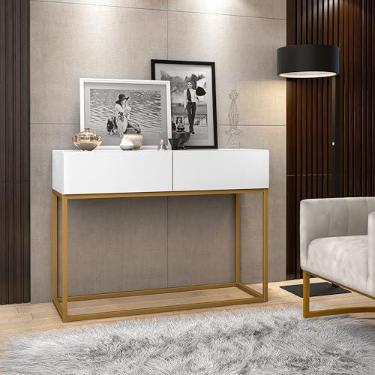 Imagem de Aparador Eros 90cm Comprimento Pés Em Metal Dourado Móvel Branco