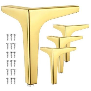 Imagem de Eumtenr 4 peças de pernas de móveis de metal de 15 cm, pernas de sofá de estilo moderno, pés triangulares dourados polidos, para armário de mesa, sofá, poltrona, pés de substituição - com protetores
