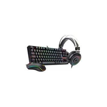 Imagem de Kit Gamer Redragon RGB, Headset Lamia 2 Surround 7.1 + Teclado Kumara Switch Outemu Blue + Mouse Cobra M711 12400 DPI, Preto - S125
