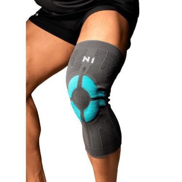 Imagem de Joelheira PRO Knit 3D Cinza com Azul Turquesa N1 Sport, GG
