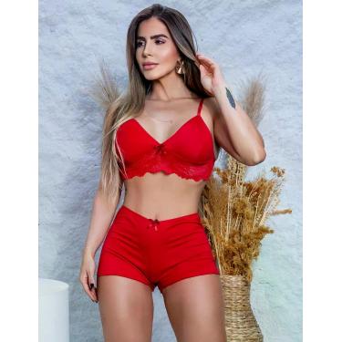 Imagem de Baby Doll Lingerie Confortável Liso Shortinho Curtinho Pijama Sem Bojo