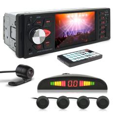 Kit Rádio C/ Tela + Câmera Ré + Sensor Ré Preto Fiat 500 2009 2010 201