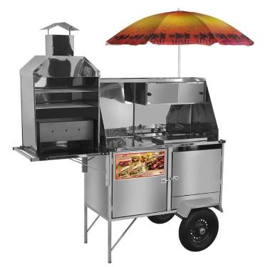 Imagem de Carrinho 3 em 1 Cefaz Hot Dog, Lanche Churrasco Luxo Inox Rodas Pneumá