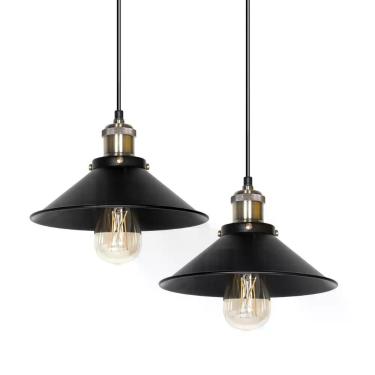 Imagem de Kit 2 Luminárias Loft Hat Chapéu Retro Preto