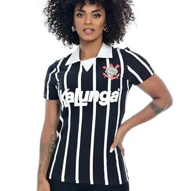 Imagem de Corinthians Camisa Polo Kalunga, Feminina, Listrada Malha, Preto, GG