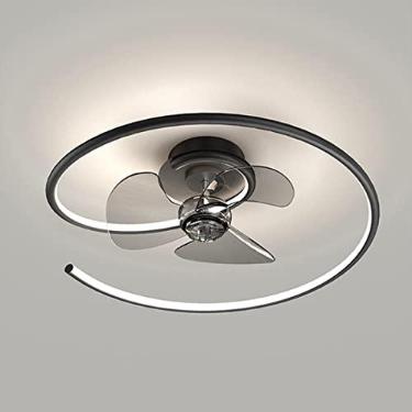 Imagem de Ventilador de teto com iluminação e controle remoto, silencioso, design minimalista, moderno, com lâmpada LED redonda para quarto, cozinha, sala de jantar e sala de estar (preto)
