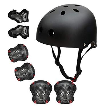 Imagem de Capacete de skate para adultos, joelheiras, cotoveleiras, protetores de pulso, conjunto de capacetes de proteção para adolescentes para bicicleta, ciclismo, skate, scooter, capacete de bicicleta para
