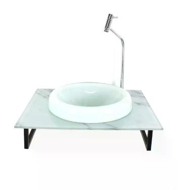 Imagem de Gabinete de vidro banheiro 50cm com bancada marmorizada marmore branco