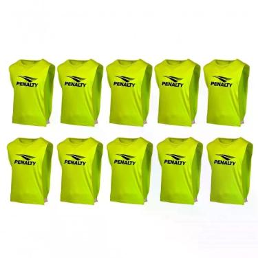 Imagem de Kit 10 Colete de Treino Esportivo Adulto Amarelo Fluorescente com Elástico Lateral e Logo Frontal Penalty
