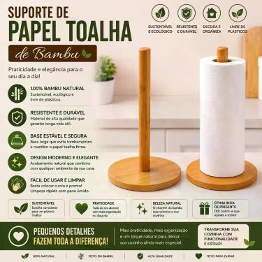 Imagem de Suporte papel toalha bambu natural 12 x29 cm rolo madeira - Clink