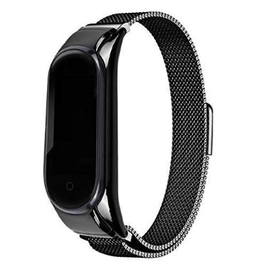Imagem de Pulseira Aço Metal Fecho Imâ Compatível Xiaomi Mi Band 5 (Preto)