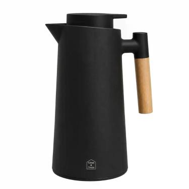 Imagem de Garrafa Térmica Termometro Digital 1L Café Chá Nórdica Com Cabo Madeir