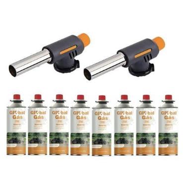 Imagem de Kit 2 maçarico culinário automatico controle de chama  + 8 refil gás b