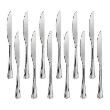 Imagem de Jogo 12 Facas de Mesa Aço Inox Cor Prata Linha Silver Em Casa Tem - Em