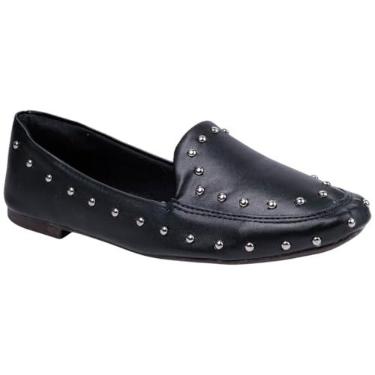 Imagem de Via Angel Mocassim Feminino com Tachas, Loafer Slipper, Couro Sintético (Preto, BR, Adulto, Numérico, 35)