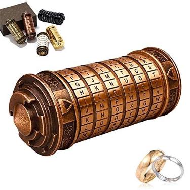Imagem de Cryptex Da Vinci Code Mini Quebra-cabeça cadeado bronze Dia dos Namorados aniversário de metal interessante aniversário romântico legal para ela caixa de presente para homens namorada (cobre vermelho)
