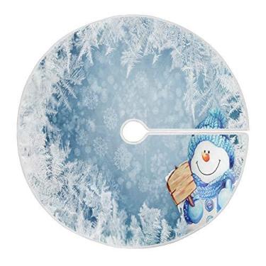 Imagem de Blueangle Saia de árvore de Natal estampa de boneco de neve azul, para decoração de tapete de árvore grande, ornamentos de Halloween 90 cm