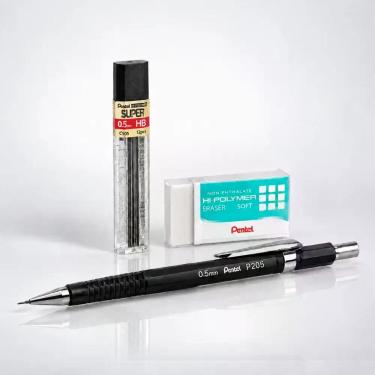 Imagem de Kit Lapiseira 0.5mm Grafite 12 Minas Borracha Para Escrever Rascunho A