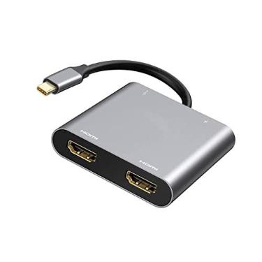 Imagem de YMY Adaptador USB C para HDMI duplo, hub USB tipo C 4 em 1 com carregamento HDMI/USB3.0/PD, estação de ancoragem USB-C com tela dupla para Windows, MacOS
