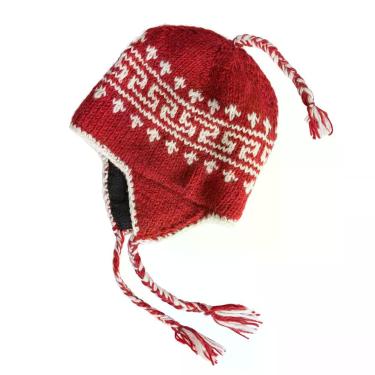 Imagem de Gorro KOSHI de Lã Sherpa Feito à Mão para Inverno Vermelho e Branco