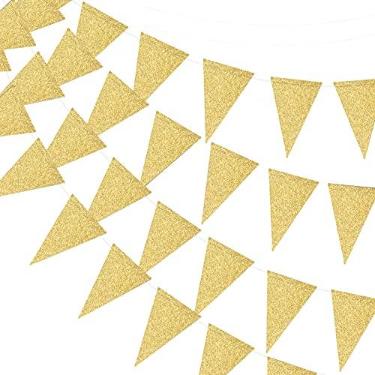 Imagem de MerryNine Faixa de bandeira triangular, pacote com 3 bandeiras estilo vintage de 8 metros para casamento, chá de bebê, suprimentos para eventos e festas, 45 peças (bandeira triangular - glitter