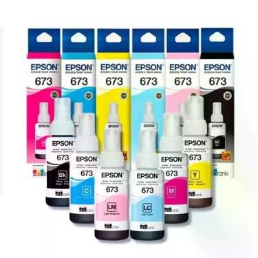 Imagem de Kit 6 Cores Tinta Epson 673 T673 Original Para Impressora Ecotank L800 L805 L810 L850 L1800 6x70ml