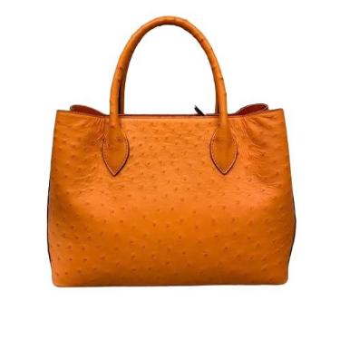 Imagem de Bolsa feminina autêntica verdadeira verdadeira pele de avestruz bolsa feminina de couro exótico genuíno bolsa de trabalho grande, Cor laranja, 32cm(Length) x 25cm(Height) x 14cm(Deep)