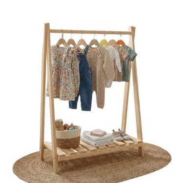 Imagem de Arara de Roupas Infantil A-Frame, 95 x 38 x 58 cm, Madeira Natural, com Prateleira