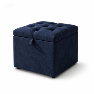 Imagem de Puff Baú Capitonê 50x50x45cm Vit Decor – Suede Bege – Assento, Organizador e Decoração (Azul Marinho)
