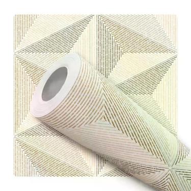 Imagem de Papel De Parede Adesivo Lavável Sala Efeito Visual Geométrico 3D Linho