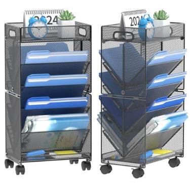 Imagem de OUTWOLF Carrinho de arquivo com rodinhas de 10 camadas, organizador de arquivos com rodas, bandeja de papel para escritório, sala de aula, organização de escola em casa