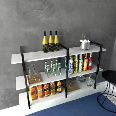Imagem de Aparador Prateleira Industrial Sala Barzinho Branco Bar Adega Moderno Suspenso Madeira Buffet
