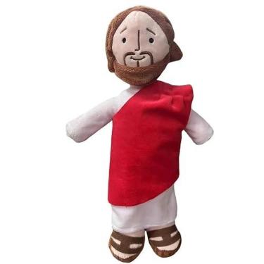 Imagem de Pelúcia Jesus e Virgem Maria – Estilo Criativo Religioso | Cristo Salvador com Sorriso | Presente Bíblico para Crianças e Fãs de Histórias Sagradas (Jesus (Manto Vermelho))
